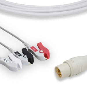 CAS Med Compatible Direct-Connect ECG Cable / 3 Leads Pinch/Grabber